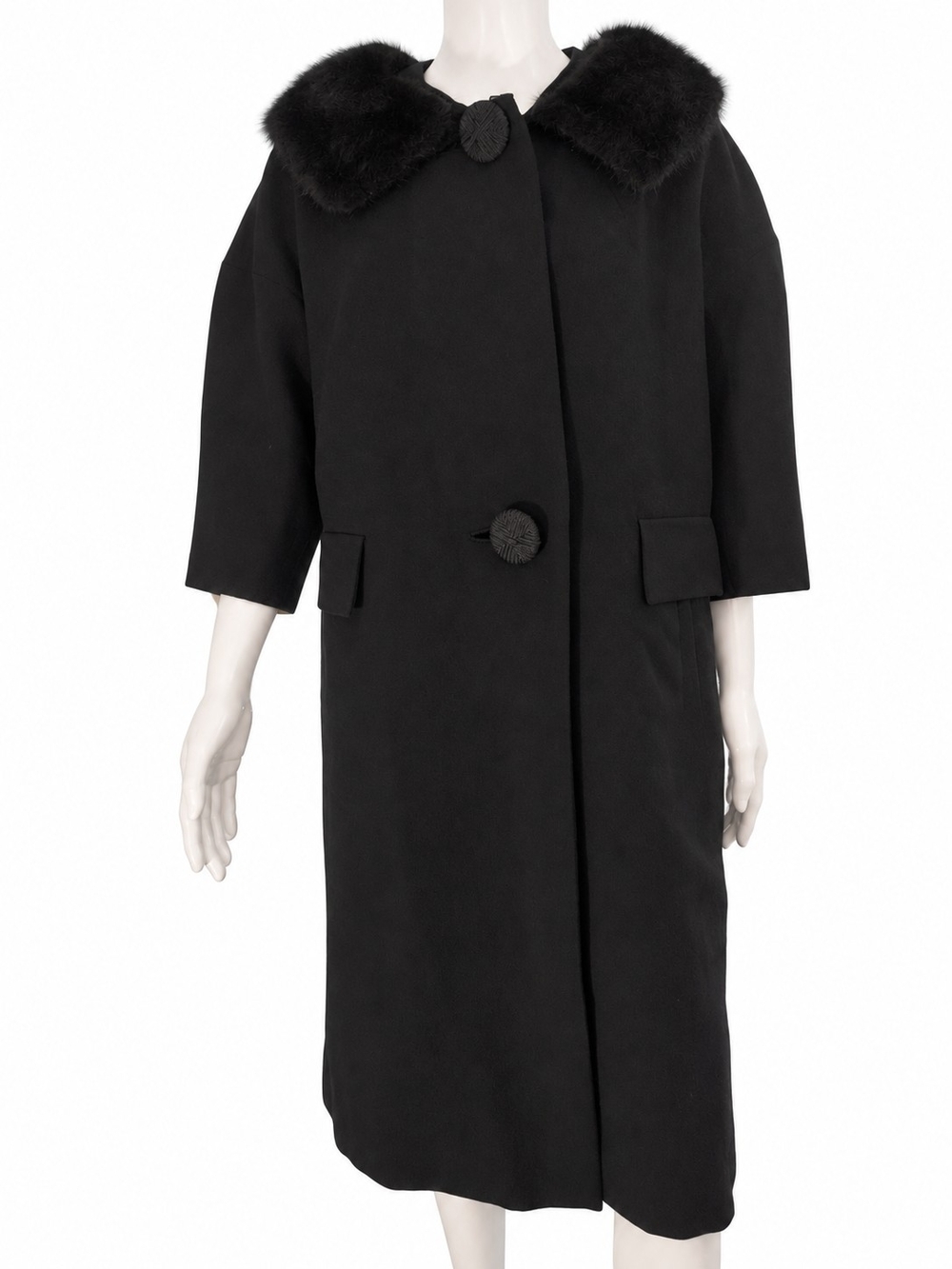 Vintage J.P. Allen Black Wool Coat W/Gamma Mink Collar 🔥